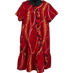 Karyl Kaye Red Floral A-Line Short Sleeve Dress Small Medium Lei Floral Vintage